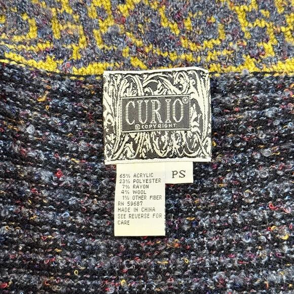 Anthropology Curio Knit Patchwork Wool Blend Petite Sm Cardigan Boho Lagenlook - Picture 2 of 8